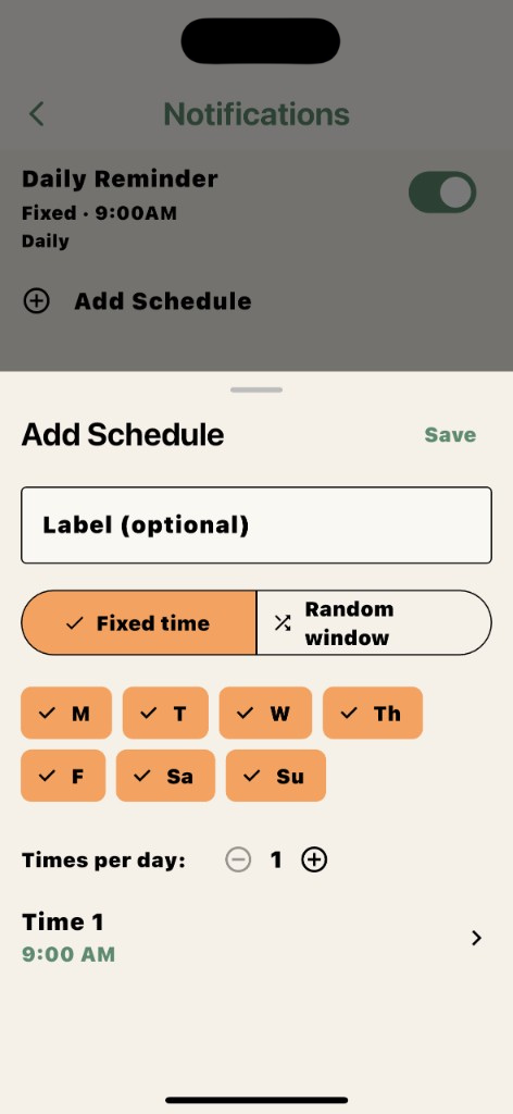 Notifications schedule detail screen