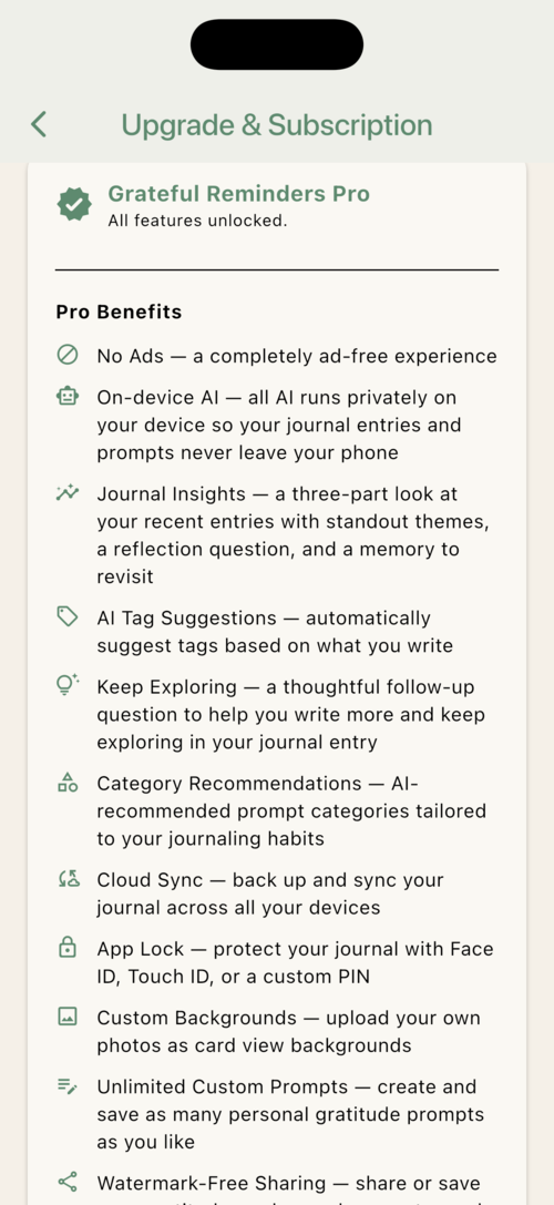 Upgrade and subscription screen